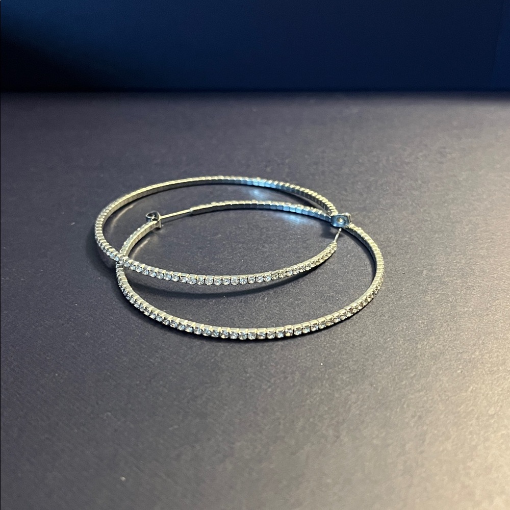 Vintage diamond and Silver Hoop Earrings